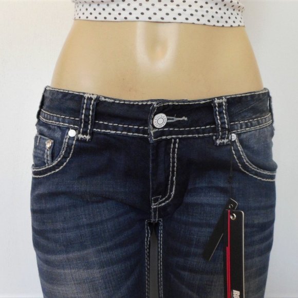 New Rock & Roll Cowgirl Jeans Size 29 Dark Blue Low Rise Boot Cut Denim - Picture 3 of 13